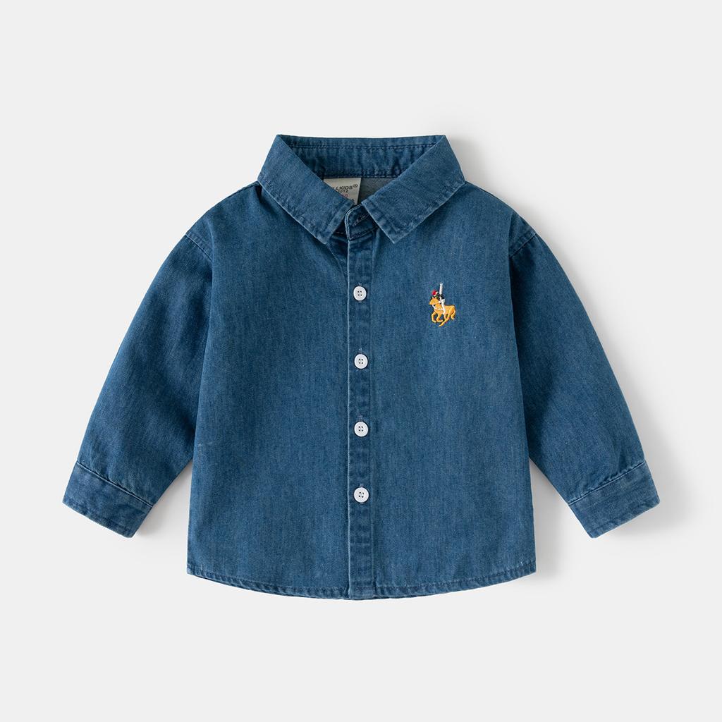 Boys Denim Shirt 2025 Autumn New Spring and Autumn Baby Long-sleeved Shirt Korean Version of Children's Top