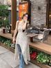 Plus Size Irregular Floral Sling Dress - Elegant Waist-Cinched Layered Long Summer Dress for Women