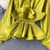 Women's Long Sleeve Ruffle Pleat Top - Slimming, Versatile, and Stylish for Spring