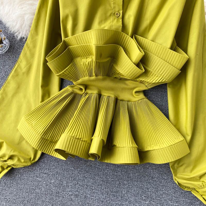 Women's Long Sleeve Ruffle Pleat Top - Slimming, Versatile, and Stylish for Spring