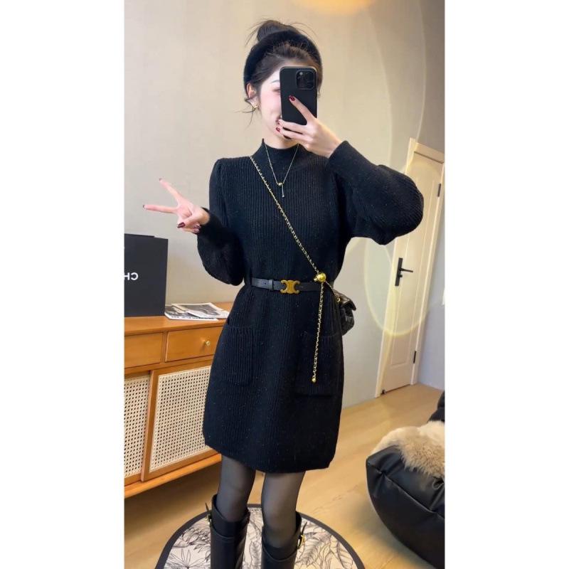 Winter Black Slimming Knit Bodycon Skirt - Elegant French Style for Women S