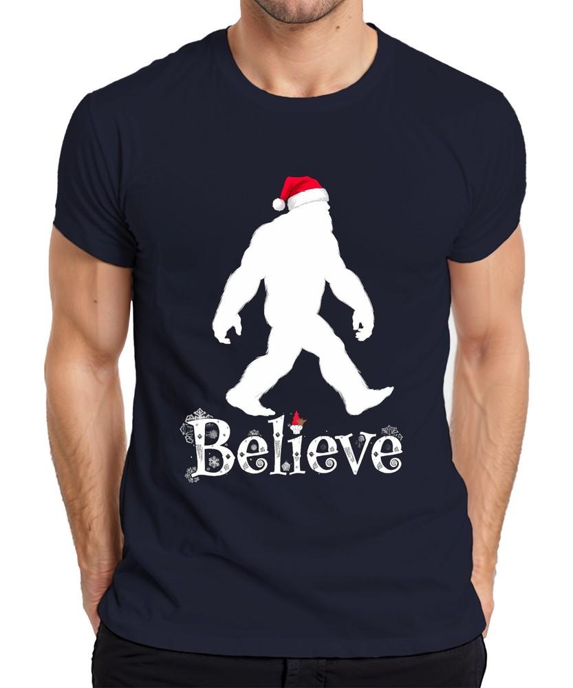 Believe Sasquatch Santa Christmas Cap Bigfoot Yeti Xmas Unisexs TShirt S