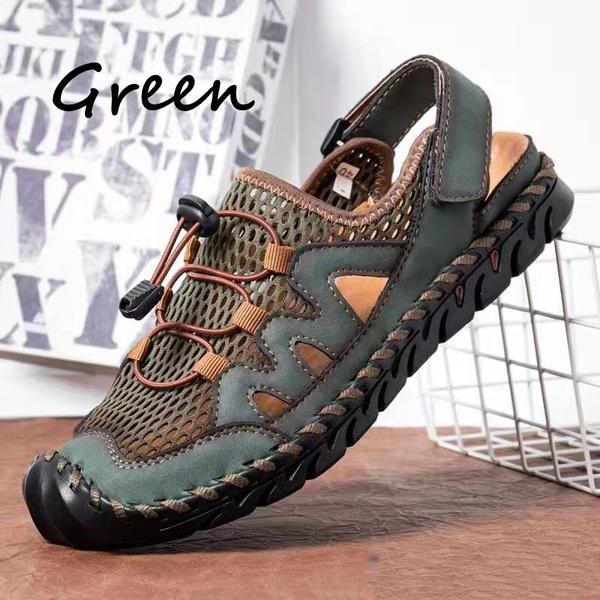 Sandalias de malla transpirable para hombre, sandalias de playa informales de verano, Sandalias planas de piel de vaca auténtica, sandalias para vadear de talla grande 38-48