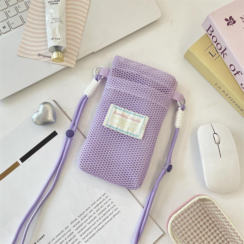 Small Fresh Mesh Mobile Phone Storage Bag Women's New Summer Sweet Lanyard Mobile Phone Bag Messenger Bag