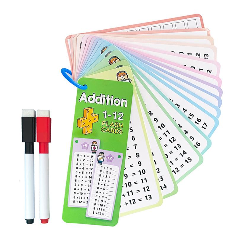 15-Pack Reusable Math Flash Cards, Wipe-Clean Times Tables (0-12) For Kids Math Practice, Multiplication Game Math Learning Aids