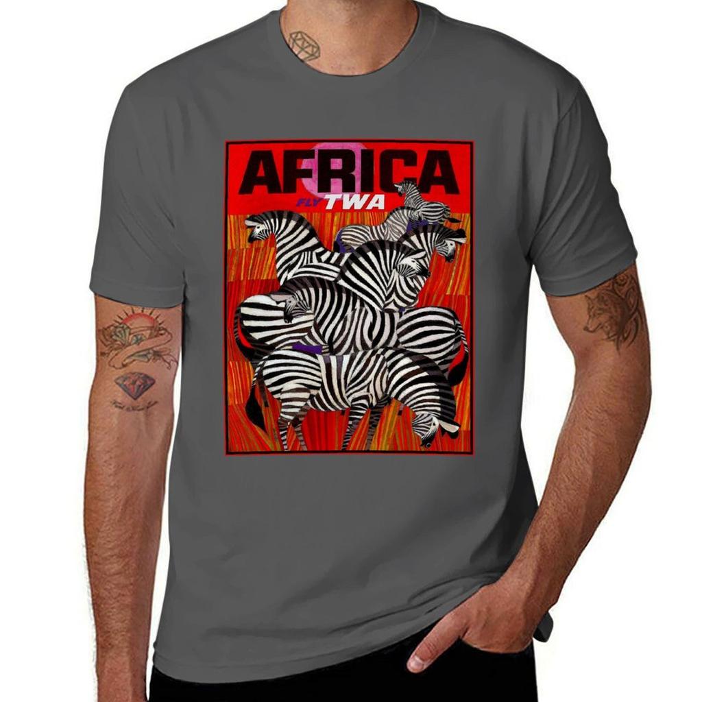 AFRICA : Vintage Airline Travel Advertising Print T-Shirt Cotton T Shirts Man 100% T Shirt for Man T-Shirt