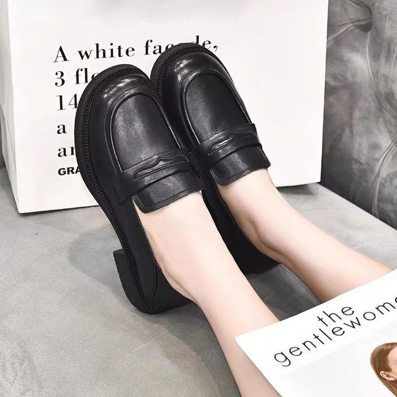 Genuine Leather Slip-on Loafers - 2025 Versatile Soft Sole Shoes for Spring/Autumn, Comfortable British Style with Low Heel