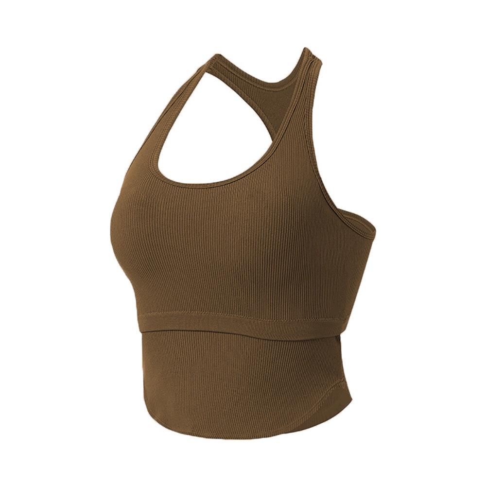 Maiou sport cu bretele racerback cu nervuri pentru femei cu uscare rapidă și sutien de yoga rezistent la șocuri