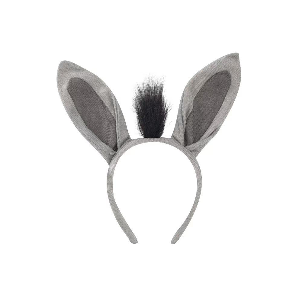Children's Halloween Donkey Costume Set: Animal Ear Headband, Butterfly Bow, and Tail.