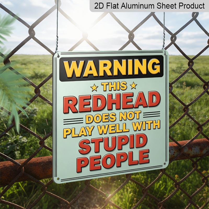 2D Flat - 1pc, Vintage Metal Aluminum Decorative Sign, Humorous Warning Sign with Red Hair, Suitable for Porches, Hallways, Game Rooms, Room Decor