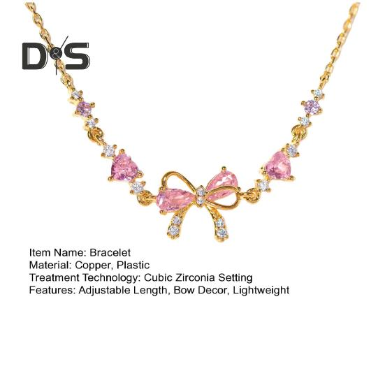 Kvinner Armbånd Sløyfe Hjerte Blomstform Cubic Zirconia Justerbar lengde Bursdag Jubileum Jubileum Gave Håndledd Armring Dame Smykker