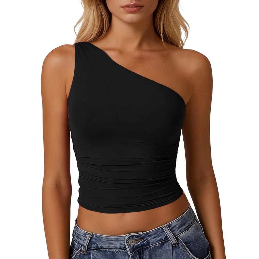 Women's Sleeveless One-Shoulder Slim Fit Sexy Tank Top