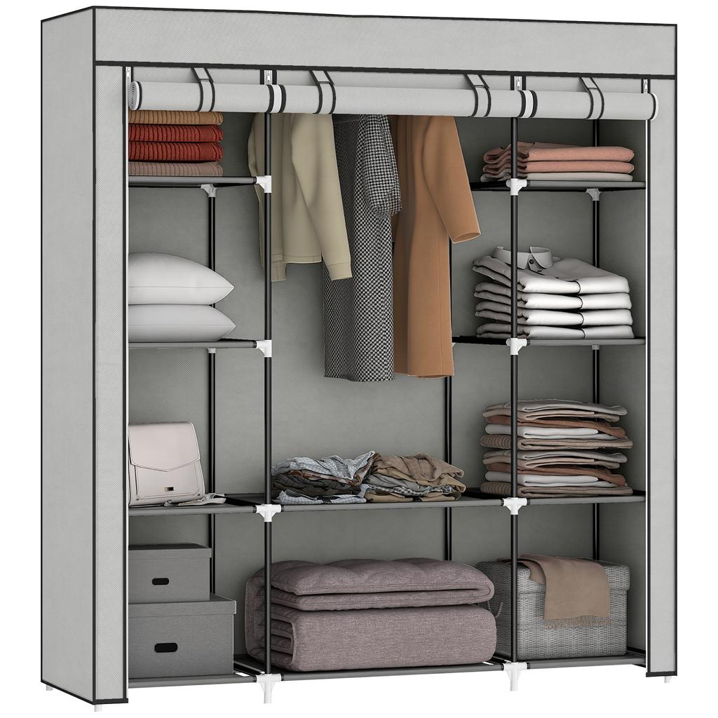 Fabric Wardrobe, Foldable, Hanging Rail, Shelves, 150 x 43 x 162.5 cm, Light Grey