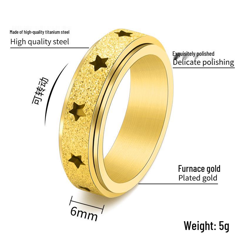 Minimalist Rotatable Hollow Star Frosted Stainless Steel Ring - Unisex Gold Jewelry