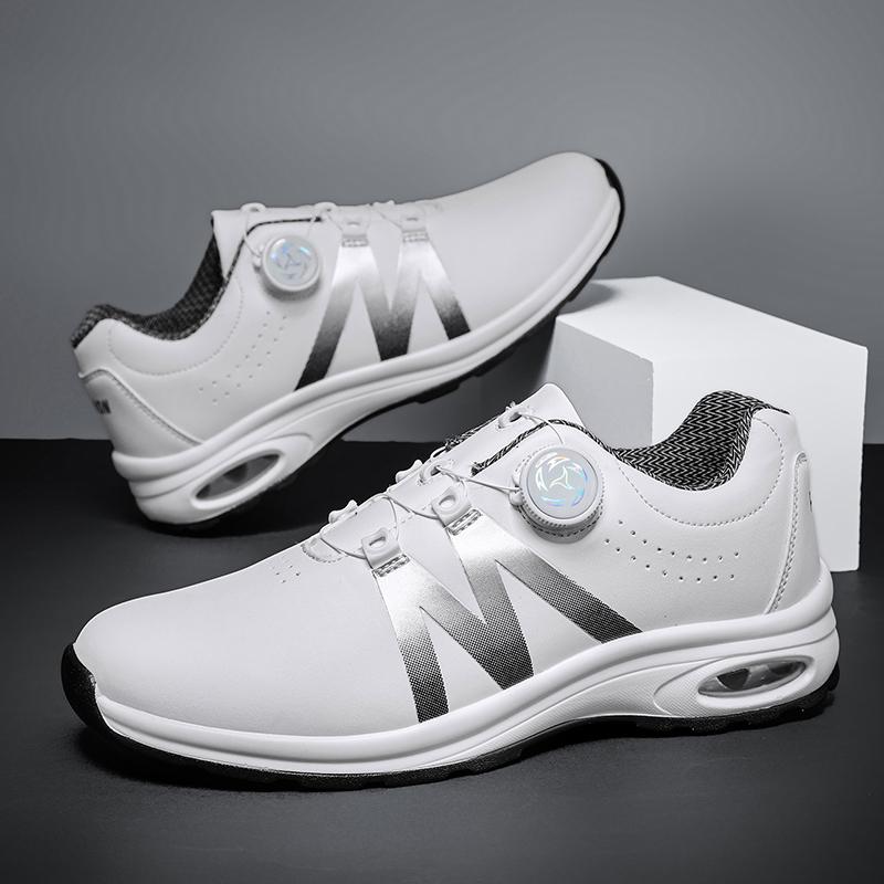 Golf Shoes Air Cushion Men Sports Running Shoes Breathable Lightweight Comfortable Athletic Nonskid Rotating Button Sneakers