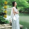 Gonna 'Floating Life White Lotus' in Jacquard Sancai con Faccia di Cavallo
