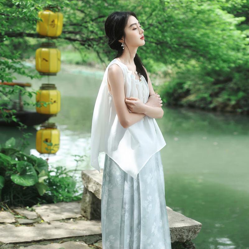 Gonna 'Floating Life White Lotus' in Jacquard Sancai con Faccia di Cavallo