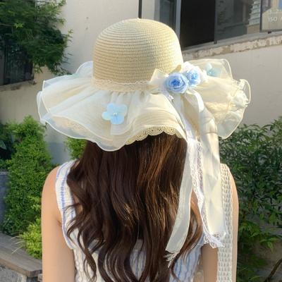 Summer Lace Big Brim Straw Hat Travel Seaside Vacation Sun Protection Sun Hat Children Versatile Casual Beach Hat