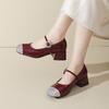 One-word sequined light-mouth single shoes for women's autumn new Xiaoxiangfeng splicing is not tired of foot temperament square head thick heel eve