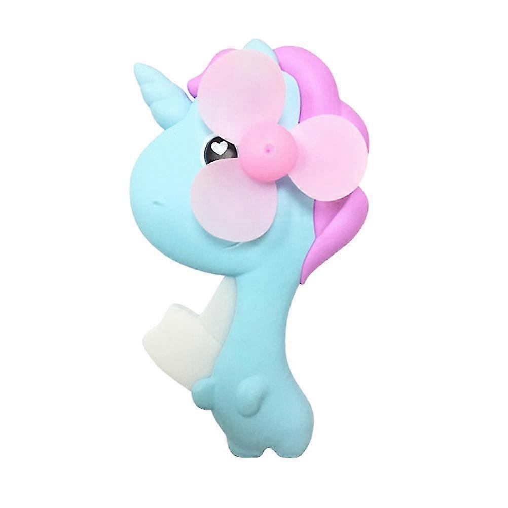 Creative Unicorn Cartoon Hand Press Small Fan Plastic Children Toy (sky-blue + Pink, 2pcs)