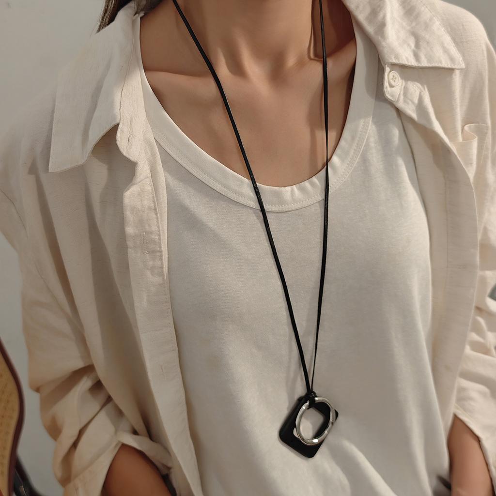 Zen Round Square Simple Pendant Necklace, Retro Bohemian Ethnic Style Personalized Fashion Items