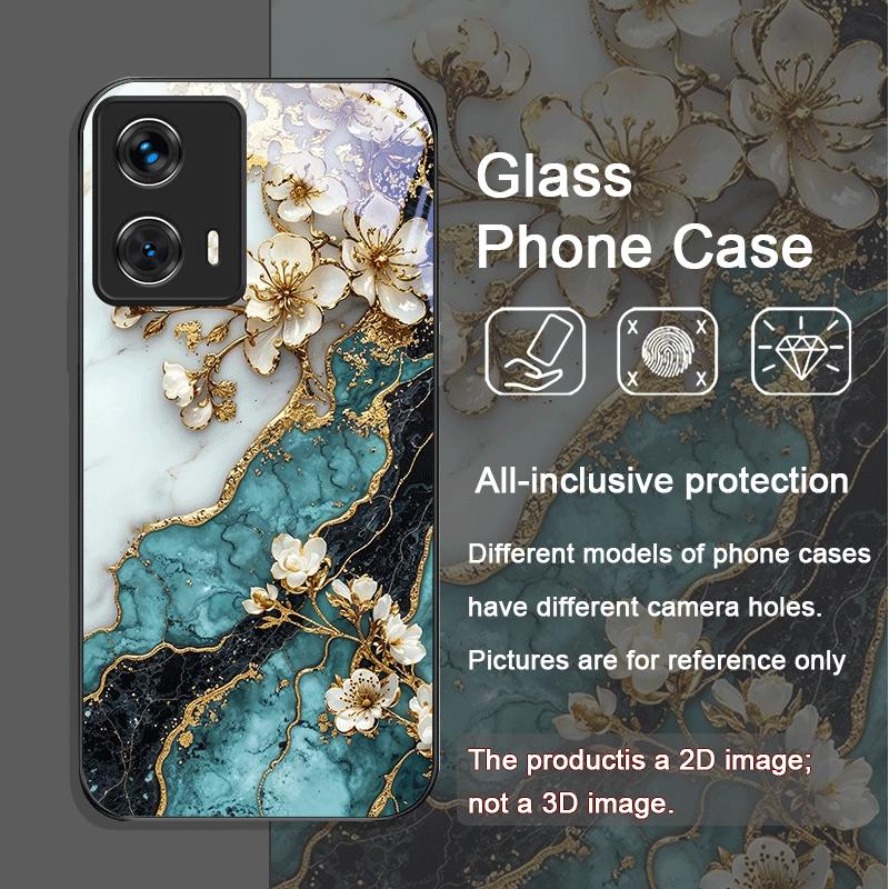 Aesthetic Flower Marble Texture Art Tempered Glass Phone Case for Motorola Moto G85 G84 G75 Edge 50 Fusion 40 Neo 30 Pro Covers