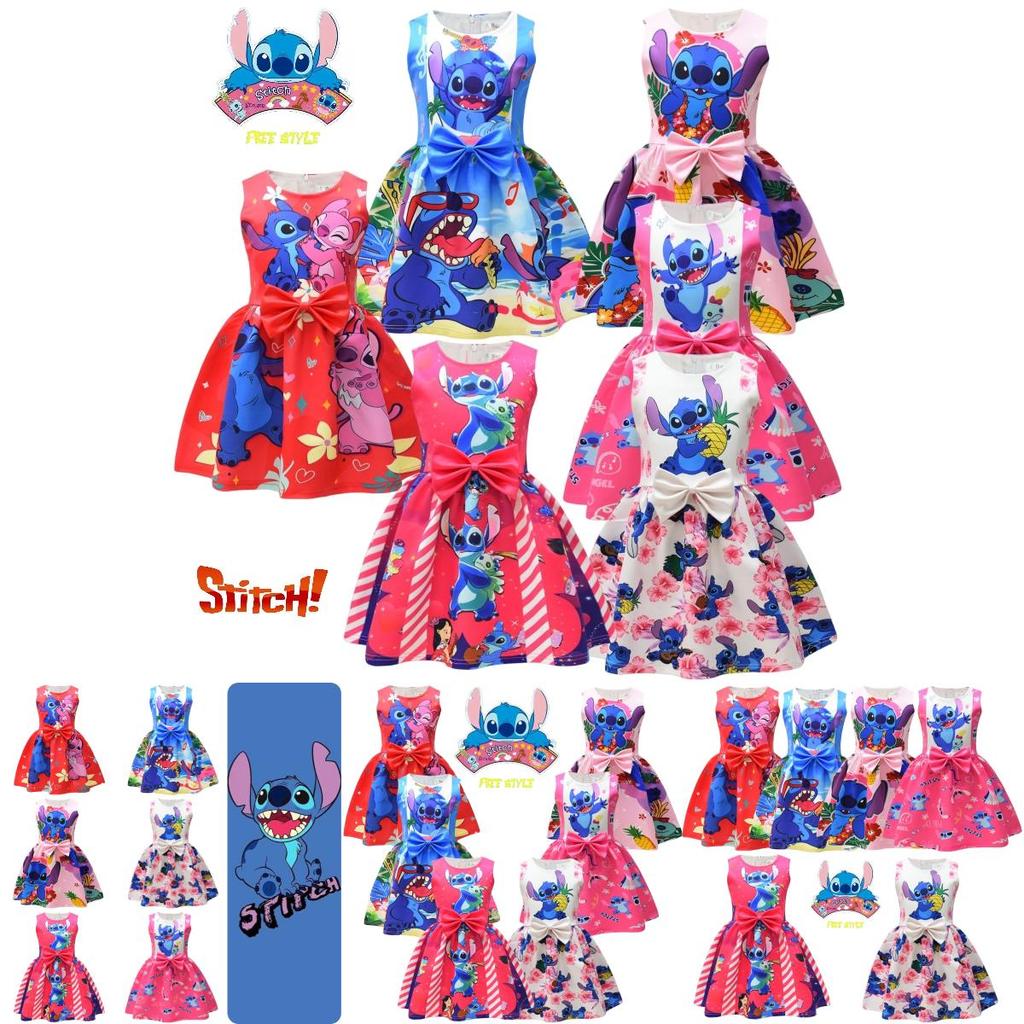 2023 New Arrival Starry Baby Lilo And Stitch Girls Dress, Cartoon Style, A-line Skirt