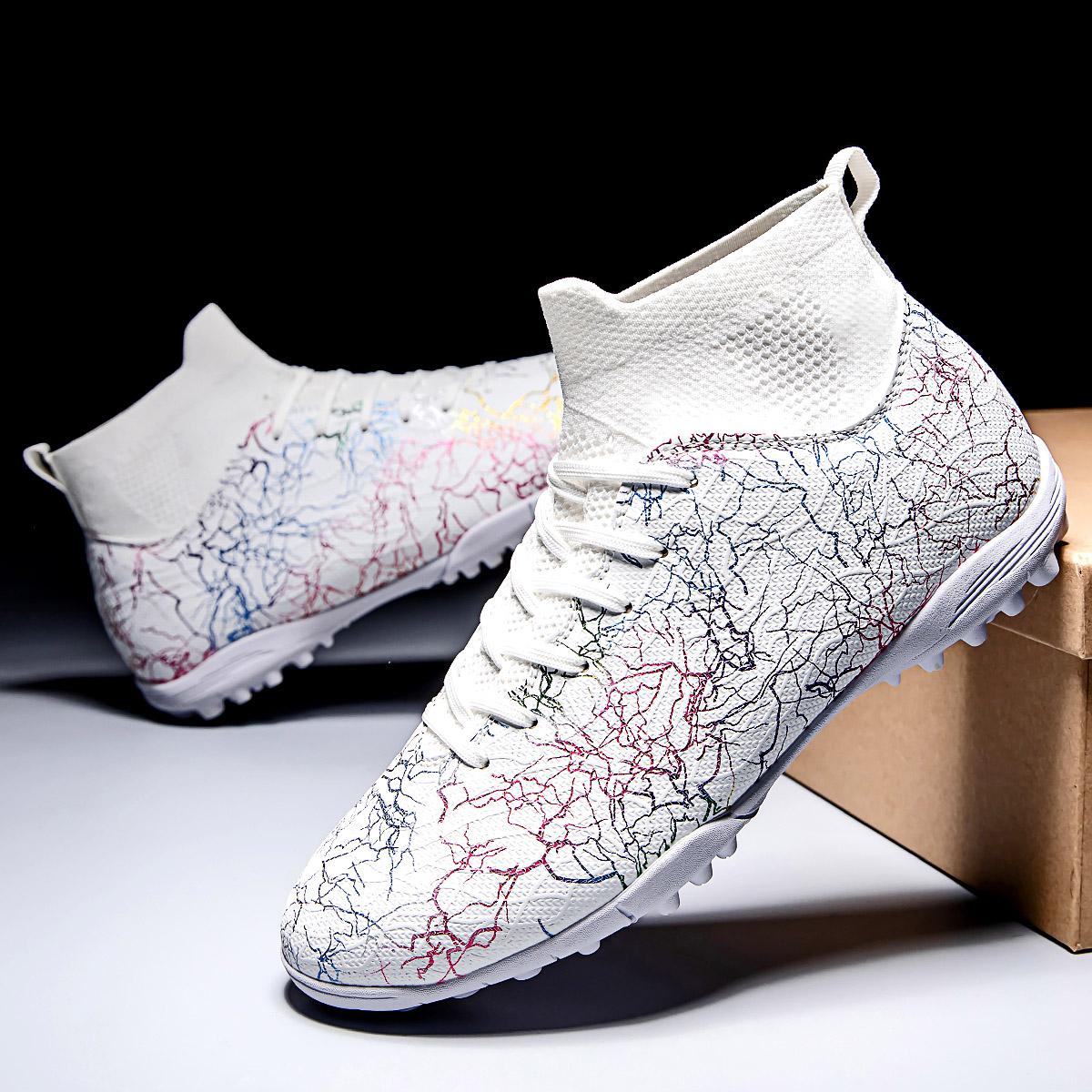

New Men Football Boots Breathable Sport Training Soccer Shoes Cleats Sport Outdoor TF Futsal Match Turf Grass Drop Shipping 46 белый