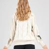 Women's Deep V-Neck Button Down Embroidery Wool Blend Sweater Coat Outwear Embroidered Lazy Style Loose Fit Knitwear with Letter Design