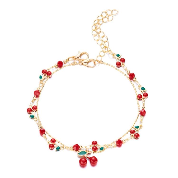 

Bohemian Cherry Dangle Bracelet Featuring Cubic Zirconia Stones And Tassels Details Adjustable Summer Neck Jewelry Gift