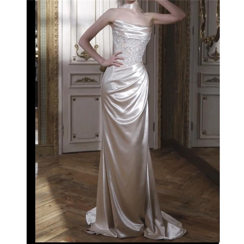 Evening Dress Skirt Female Fishtail French Tube Top High-end Light Luxury Banquet Host Engagement Wedding Toast Dress Bride