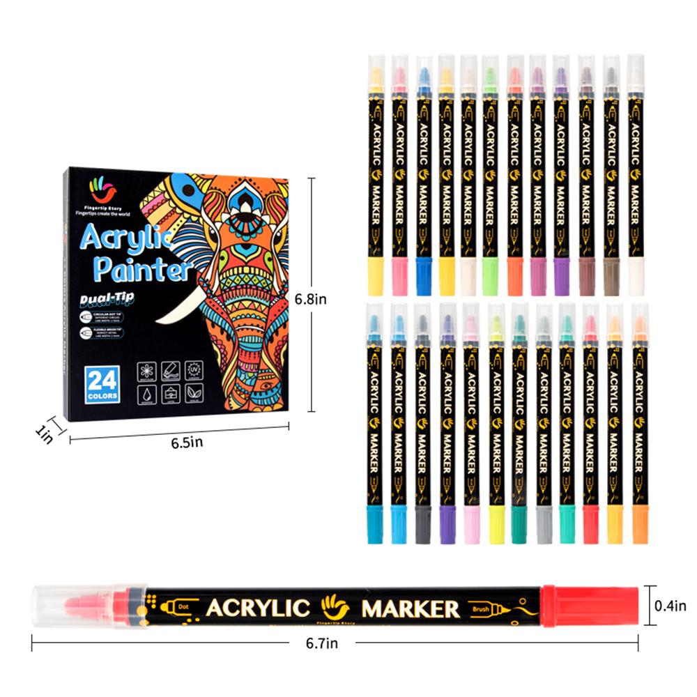 

Набор из 24 акриловых маркеров, яркая цветовая палитра, двойной наконечник, быстросохнущие, нетоксичные, для детского и взрослого DIY искусства и ремесла