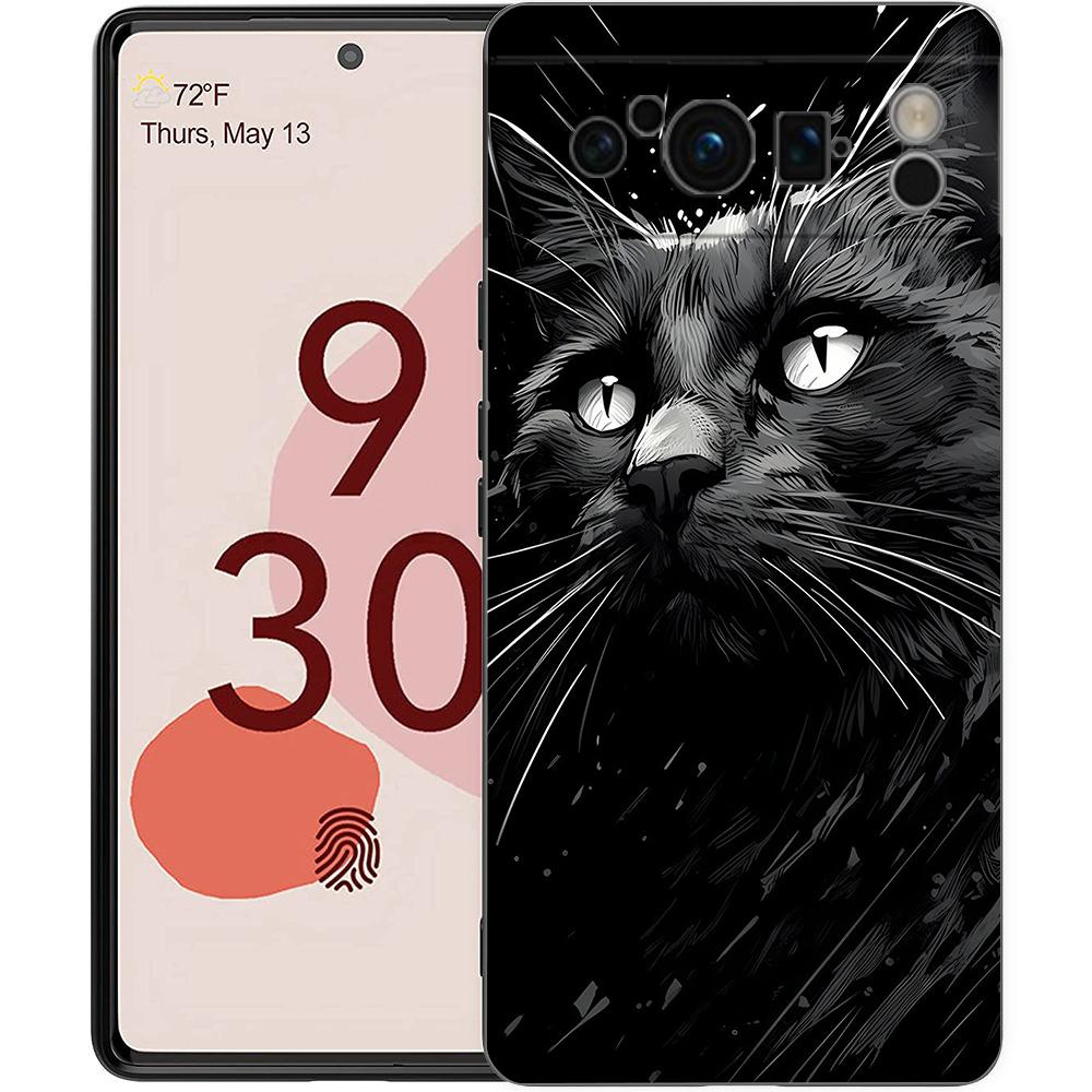 Black Cat Phone Case For Google Pixel 9 8 7 6 Pro XL 8A 6A 7A 5G Soft Shockproof TPU Black Cover Fundas