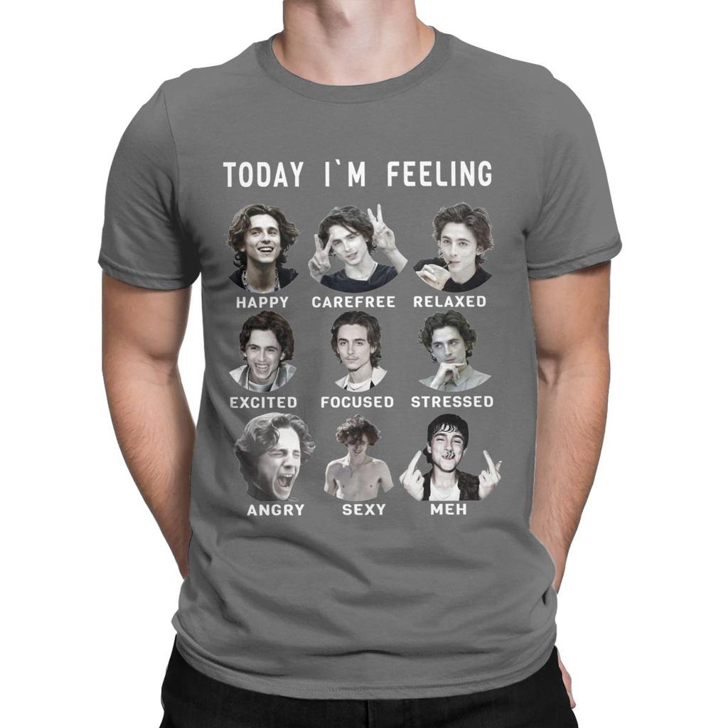 Mens TShirts Timothee Chalamet Funny Feelings Fun Pure Cotton Tees Short Sleeve T Shirts O Neck Tops Plus Size