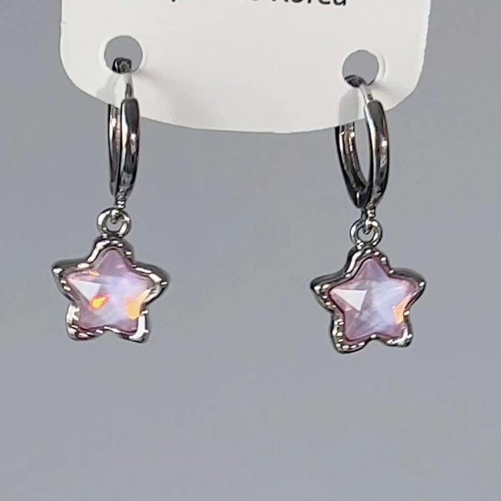 Gothic Cute Pink Moonlight Stone Star Pendant Earrings For Women Egirl Y2K EMO 2000s Harajuku Goth Vintage Jewelry Accessories