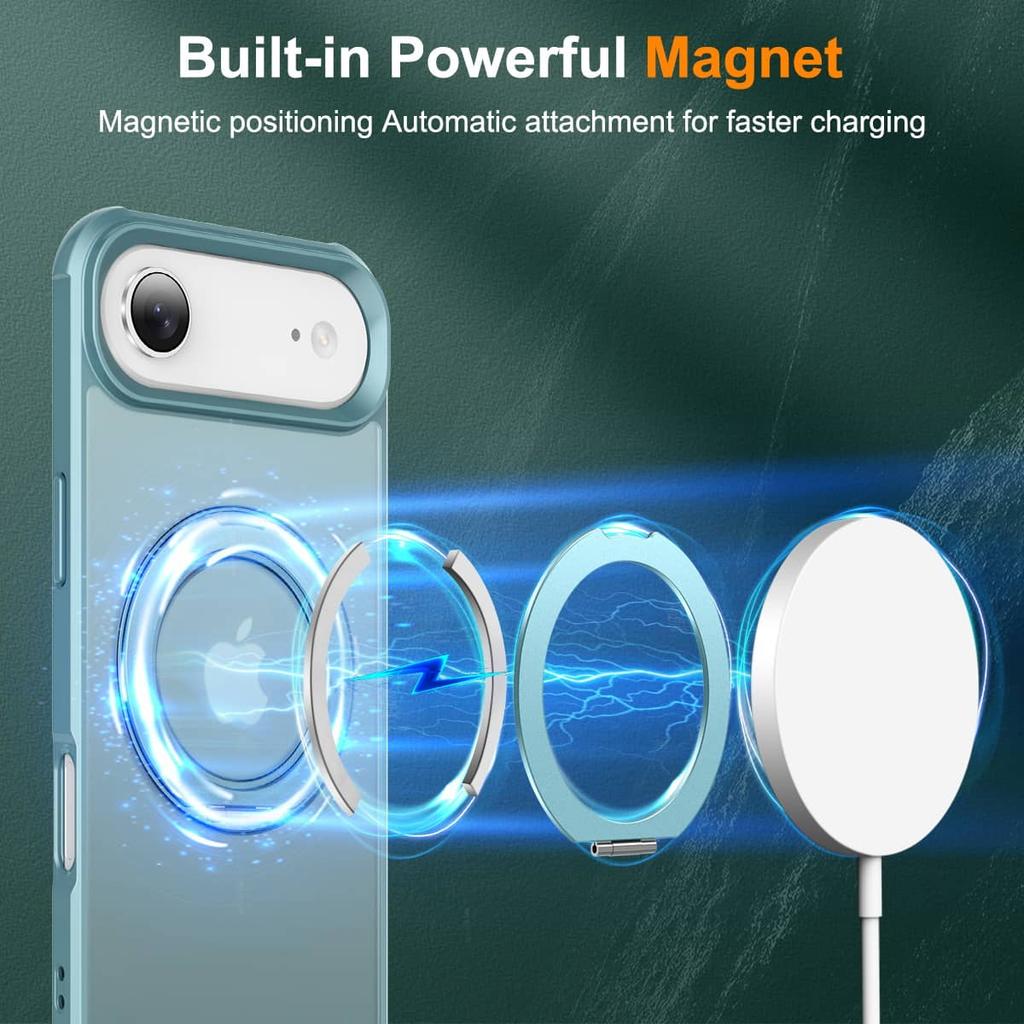 For iPhone 17 Pro Max/17 Air/17 Pro Case, 360° Magnetic Swivel Ring Holder with Metal Stand, Shockproof Anti-Vibration Cover