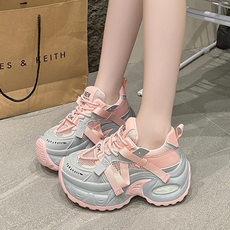 Fashion 7.5CM New 2025 Summer Women Platform Sneakers Thick Bottom Breathable Mesh Casual Chunky Shoes High Heel Sports Dad Shoes Woman