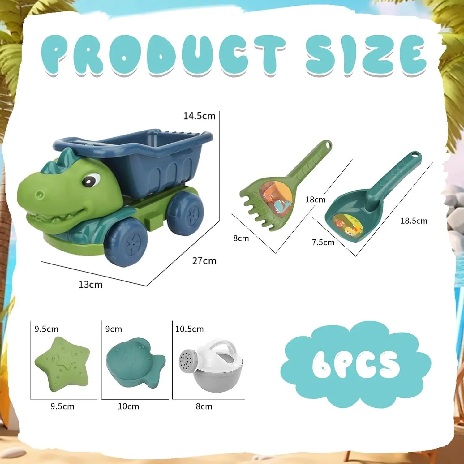 

Beach Toy Car & Shovel Set -Dinosaur Themed Sand Toys with Hourglass Dredger Fun Beach Activity Kit for Ages 3-8 kids Sand Scoop