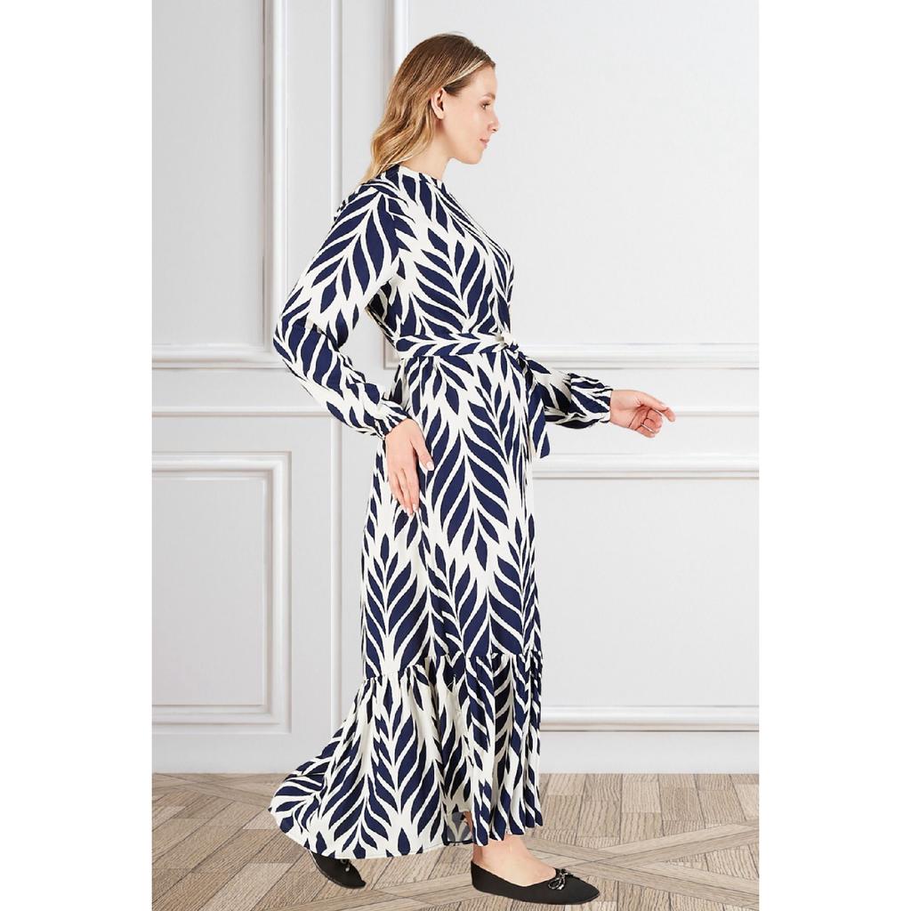 Women's Magnificent Collar Plus Size Dress Hijab Viscose Fabric Pleated And Pleated Dress