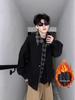 Men's Retro Fake Two-Piece Flight Jacket with Plaid Patchwork - Brown Casual Baseball Style by Meilade