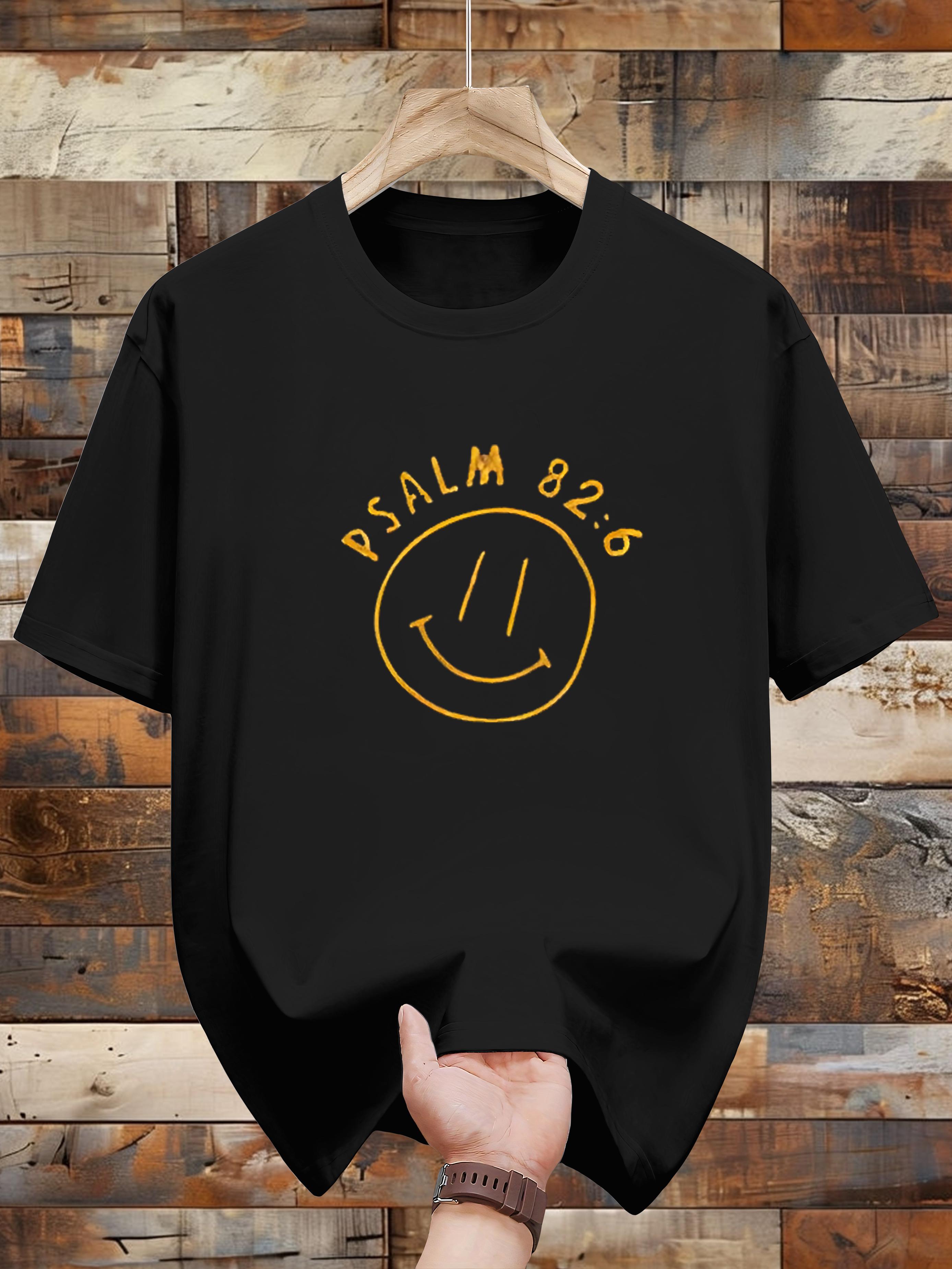 

Niuwang Selection 200g 100% Cotton Short Sleeve T-shirt - Navy Blue Casual Graphic Tee with Psalm 82 & joyful Face Print XL