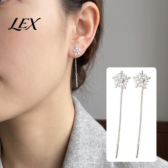 Elegant Gifts for Her 1 Pair Snowflake Earrings Women, Sparkling Dangle Earrings, Winter Long Comfortable Wear Jewelry Chain Ear Line Drop Minimalist
