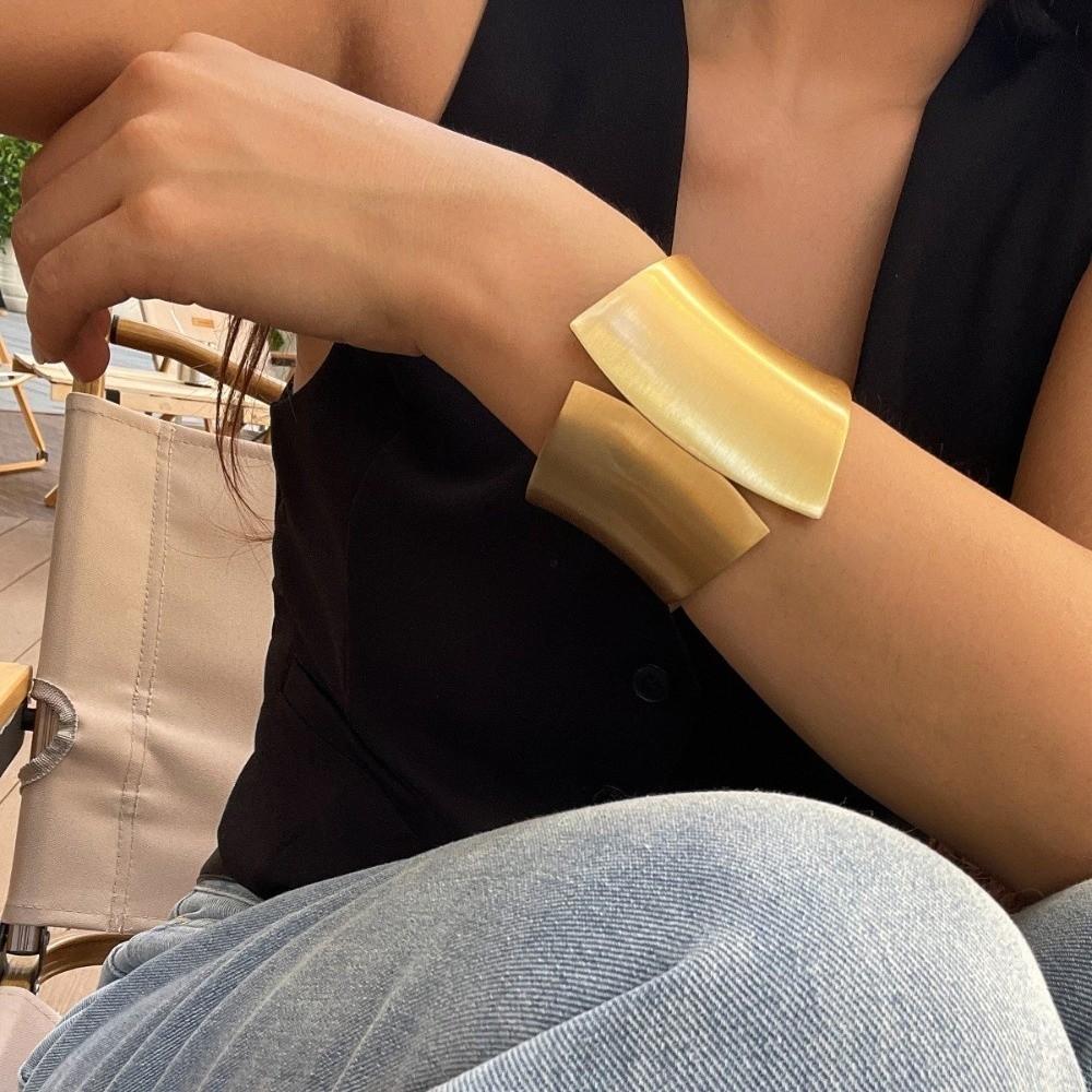 Metallic Finish Metal Bangle Open Cuff Statement Wrist Cuff Wide Cuff Bracelet Street Style