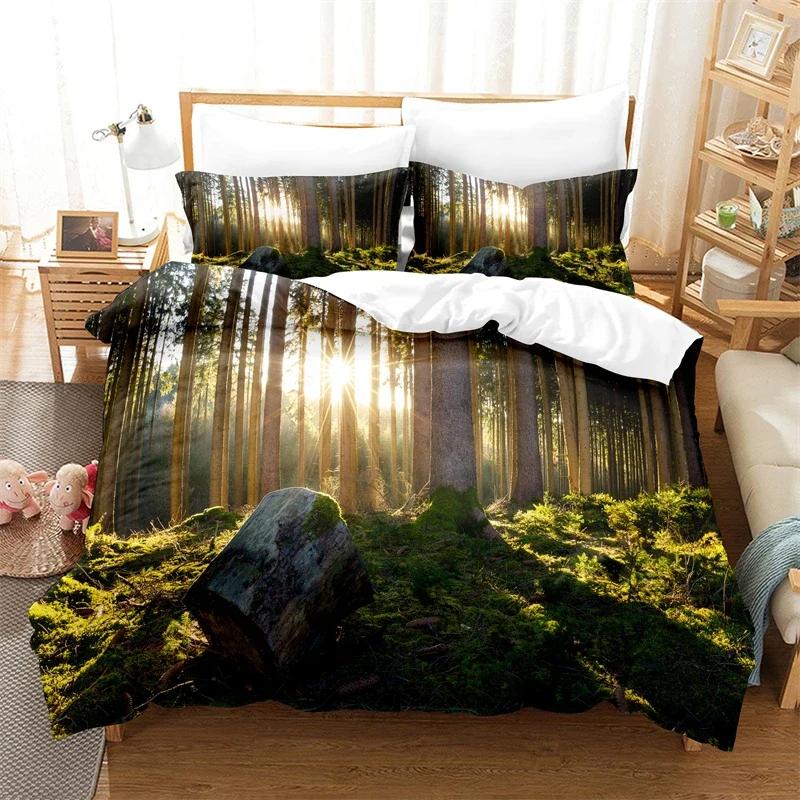

Forest Soft Duvet Cover Set Single Quen King Tre Beding Set Microfiber Natural Scenery Warm Comforter Cover for Ten Adult People Rom Decor 120*200cm Single