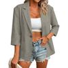 Women's Three Quarter Sleeve Blazer Lightweight Fully Lined Notched Collar Button Closure Casual Work Jacket with Pockets