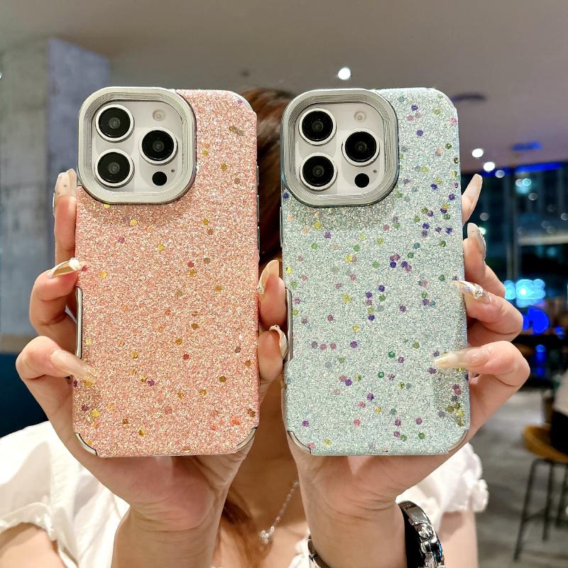 New Luxury Solid Color Shimmering Powder Soft TPU Phone Case For iPhone 16 Pro Max 14 11 12 13 15 Pro Max Plus Bumper Back Cover