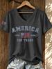 ilstile Women's America 250 Years Print T-Shirts Summer Short Sleeve Casual Loose T Shirt V Neck Tops White Tees Hot Sale