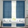 Plaid Blue Text Sheer Curtains for Living Room Bedroom Decoration Chiffon Tulle Voile Kitchen Window Curtain