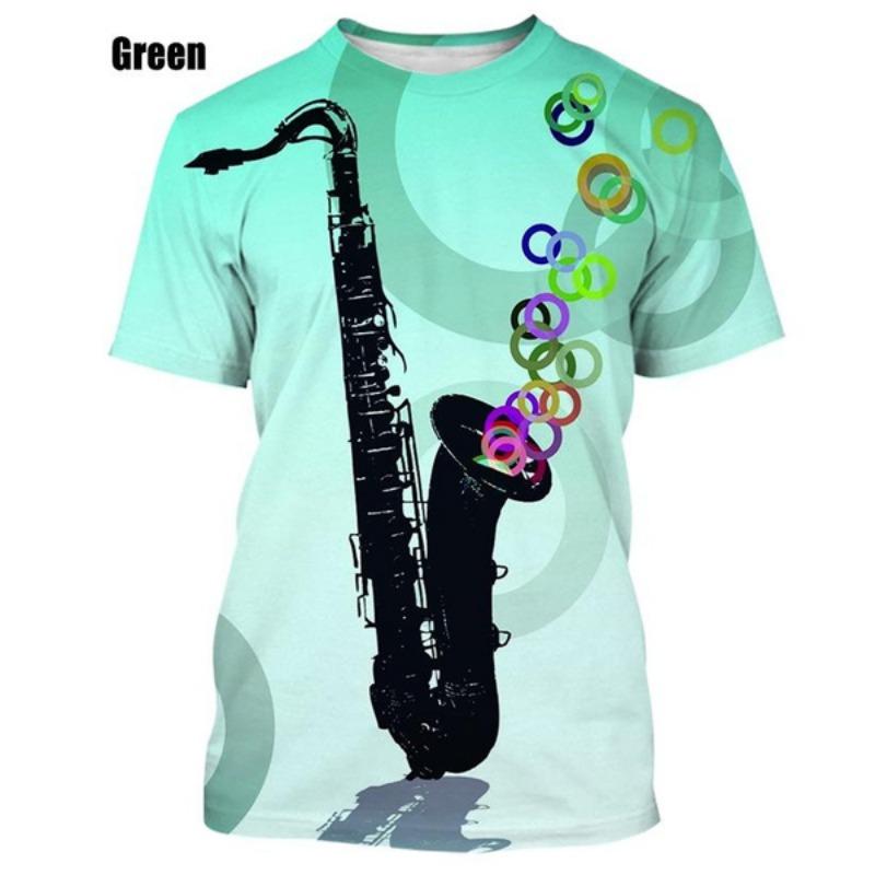 Neues Jazz Musikinstrument Saxophon T-Shirt Herren Freizeit Musik Kunst Kurzarm T-Shirt