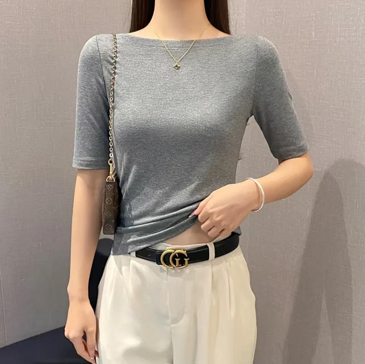 

Black One-Shoulder Mid-Sleeve Slim-Fit T-Shirt for Women, Versatile and Flattering Spring/Autumn Base Layer Top XXL темно-серого